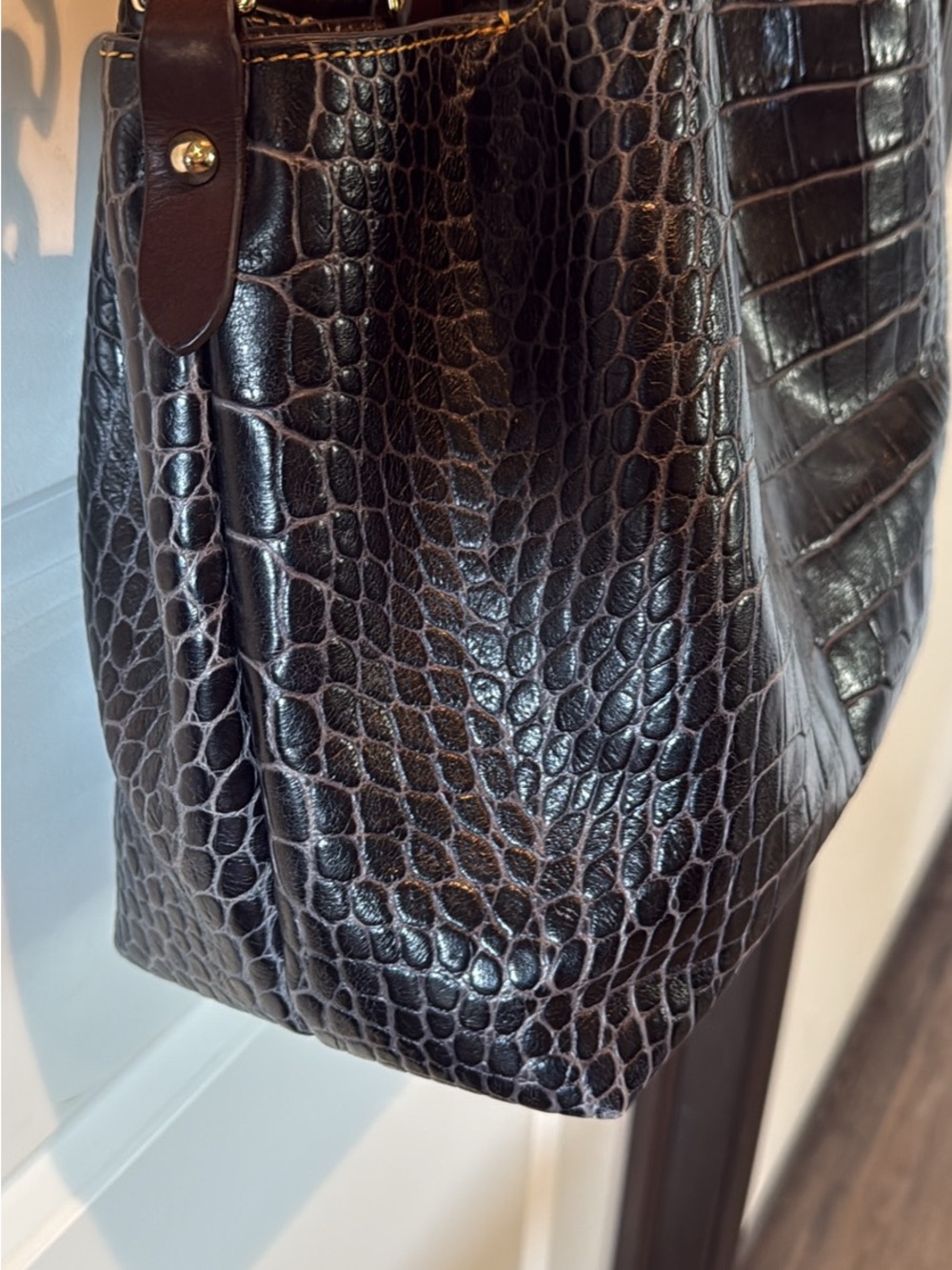 Dooney & Bourke Dark Brown Croc-Embossed Leather Satchel - Picture 4 of 8